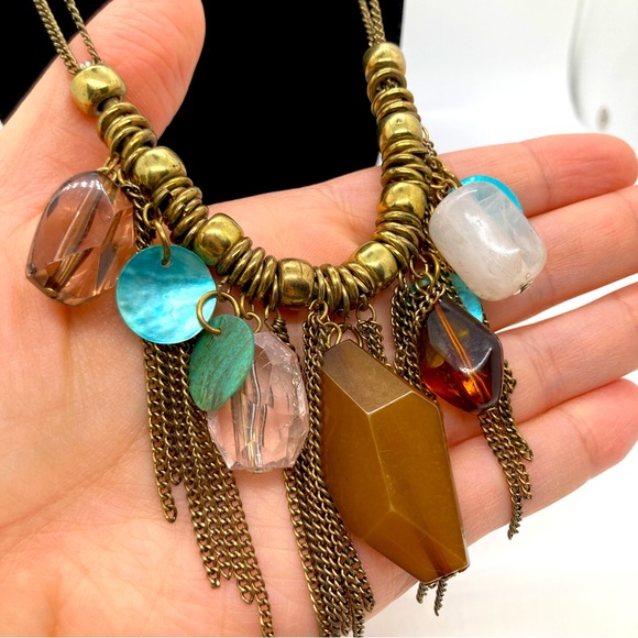Jewelry - Boho Fringe Necklace Brass Color Faux Crystals